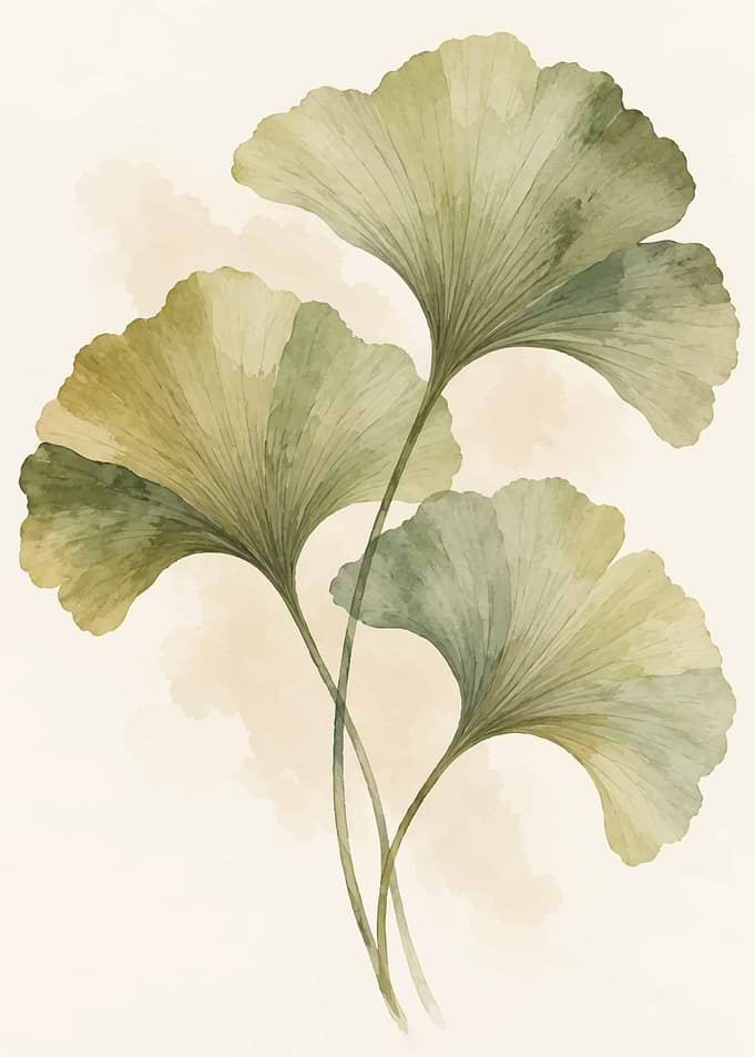 Watercolor Ginkgo Biloba Leaves Illustration