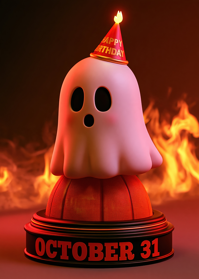 Halloween Birthday Ghost on Pumpkin