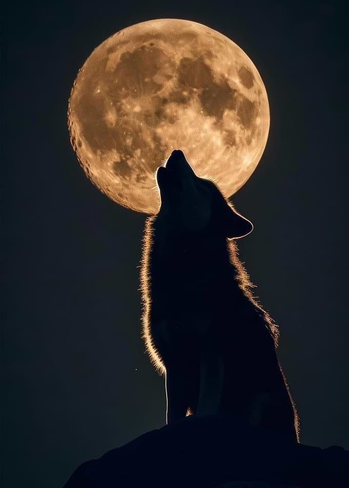 Wolf Howling at Full Moon