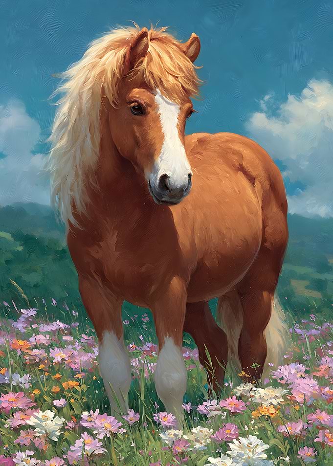 Beautiful Haflinger Horse in Wildflower Meadow
