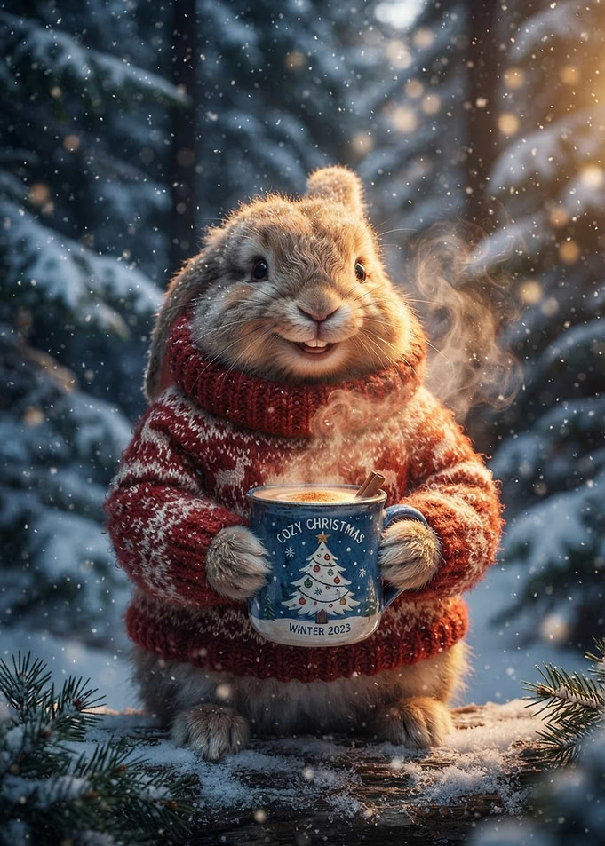 Cute Bunny Holding Christmas Mug
