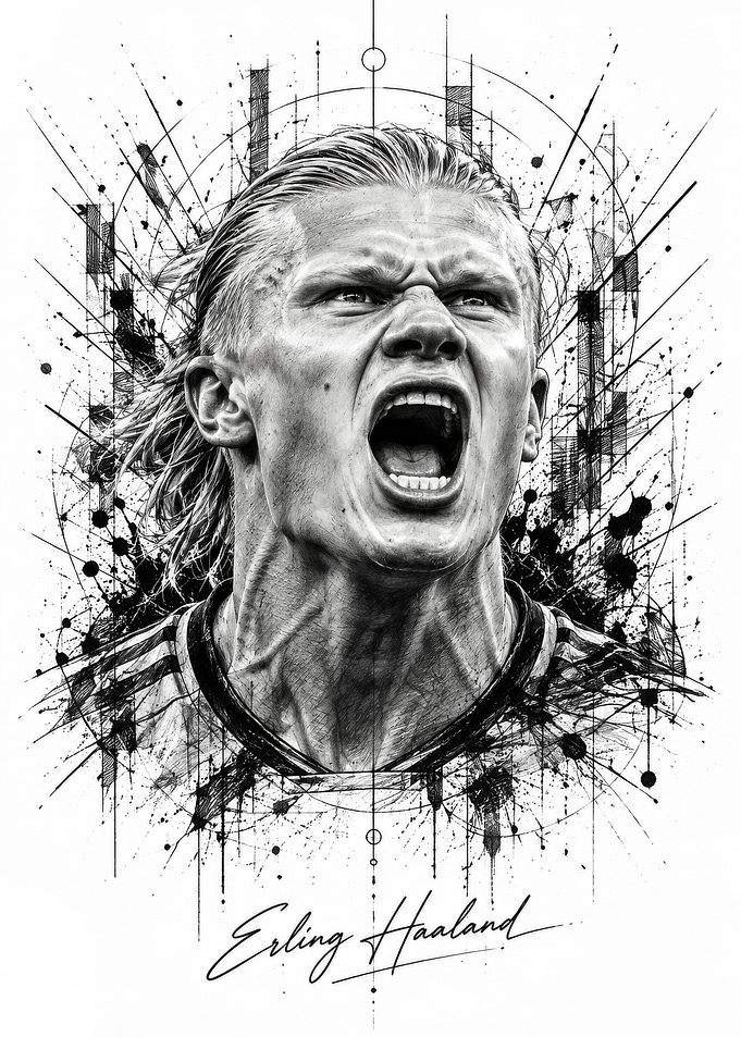 Erling Haaland Intense Portrait Sketch