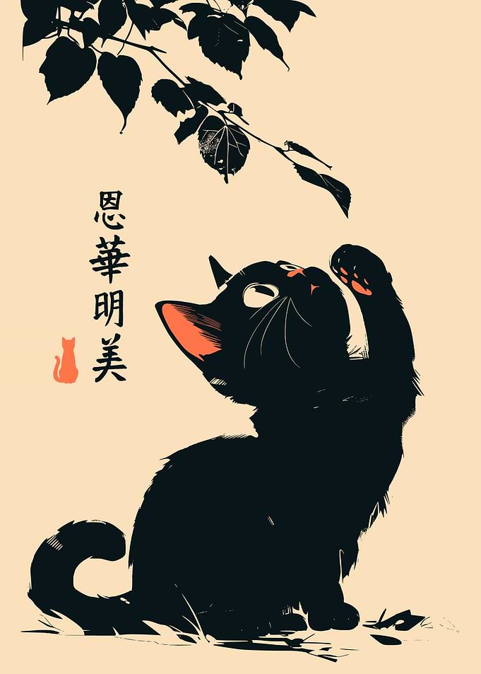 Zen Black Cat Botanical Nature