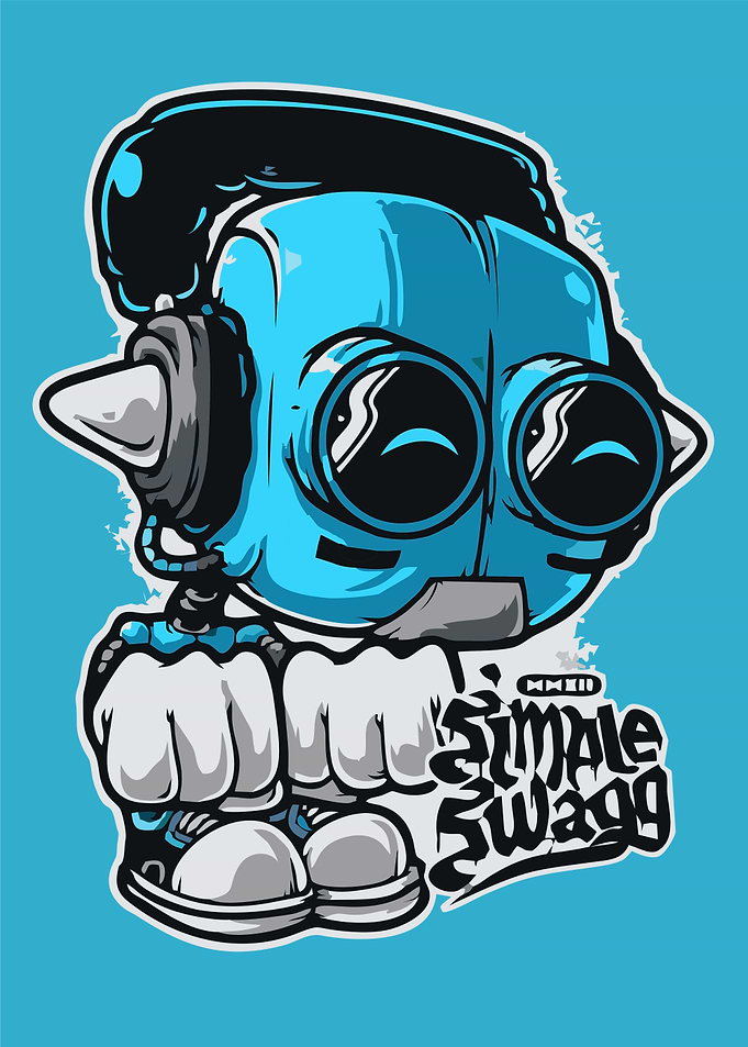 Cool Blue Robot Character Illustration