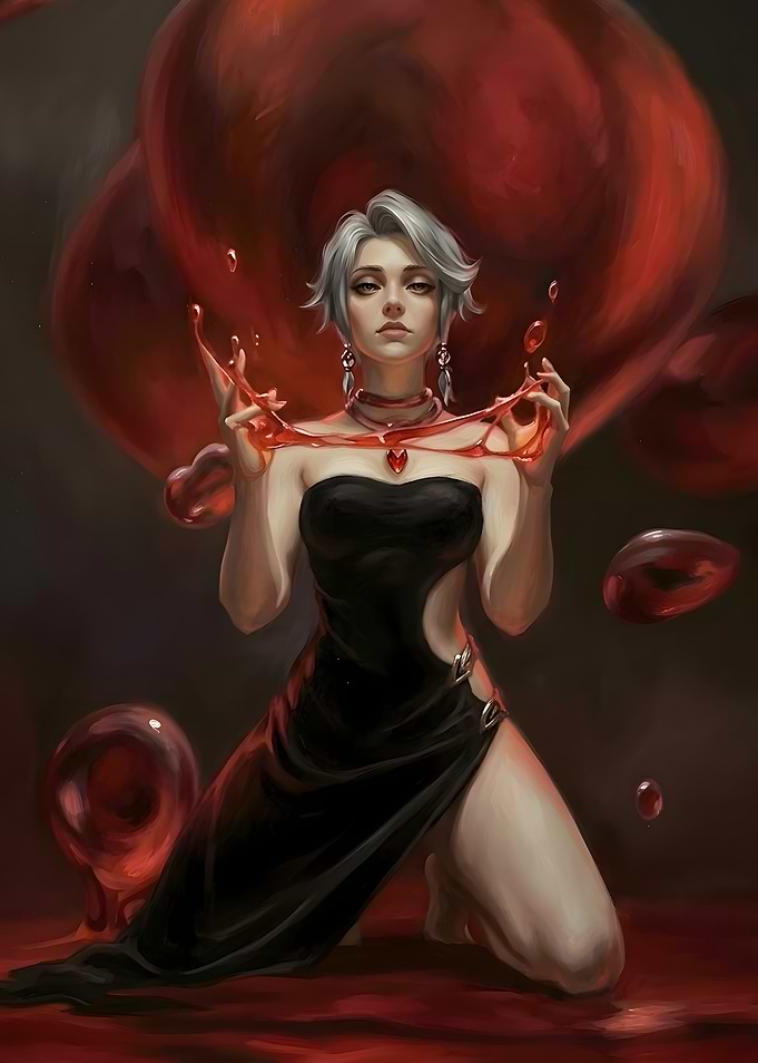 Woman Manipulating Red Liquid Magic