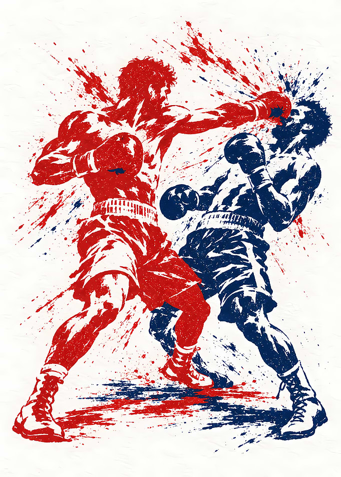 Dynamic Boxing Match Splatter Art
