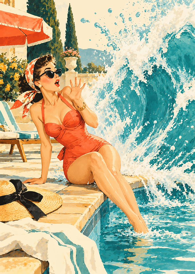 Vintage Pin-up Girl Splashed by Pool