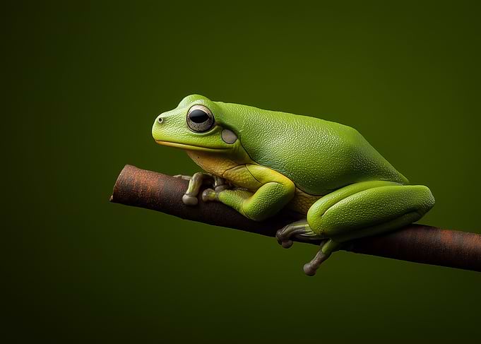 Vibrant Green Tree Frog on Branch