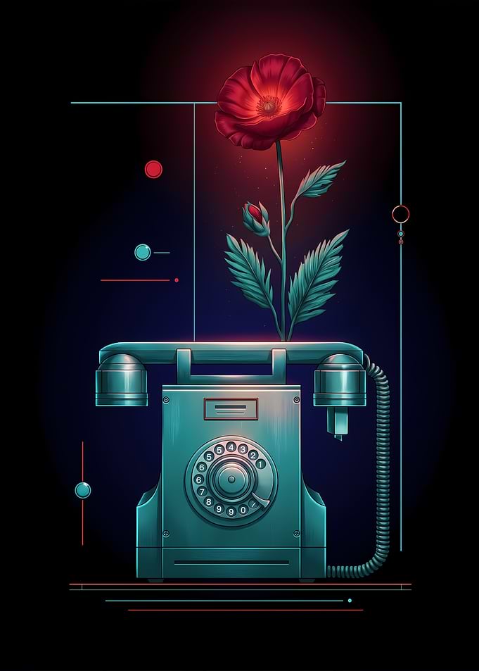 Vintage Telephone with Glowing Poppy