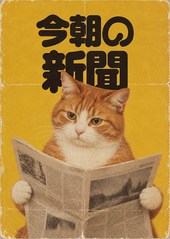 Ginger Cat Reading Morning Newspaper