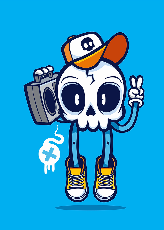 Cool Cartoon Skull with Boombox