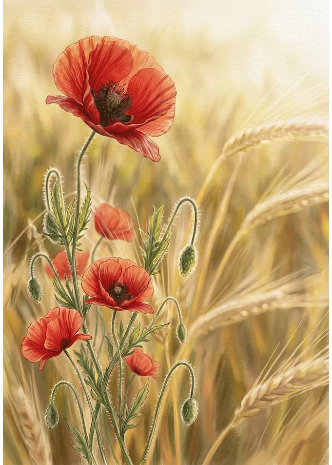 Vibrant Red Poppies in Wheat Field