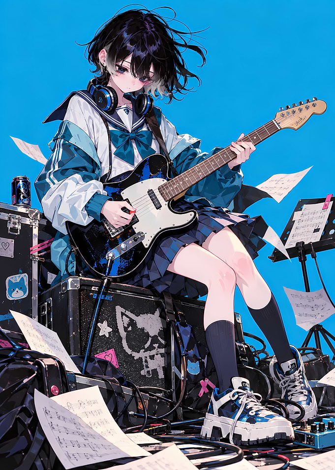 Anime Girl Playing Electric Guitar