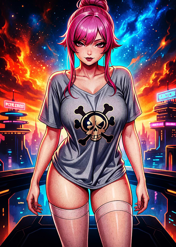 Anime Girl with Skull Shirt