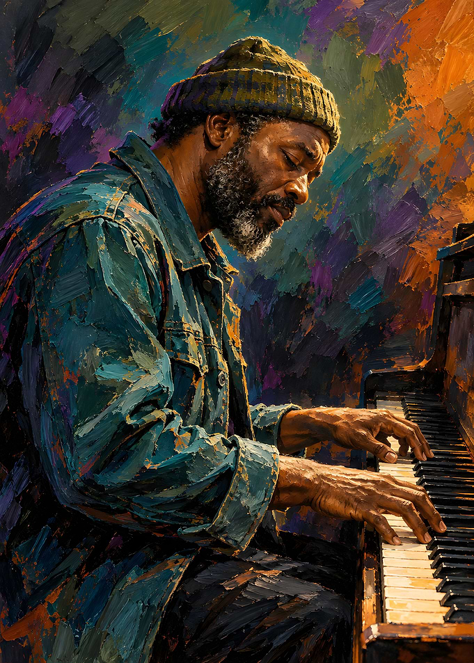 Soulful Jazz Pianist Oil Painting