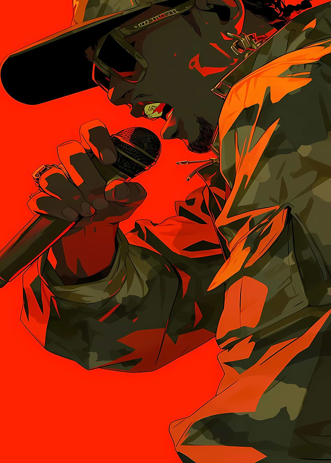Rapper Performing in Camouflage Jacket