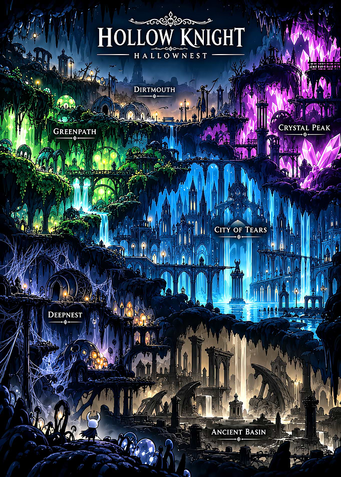 Hollow Knight Hallownest Map Poster