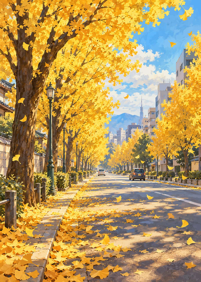 Golden Ginkgo Tree Lined Street