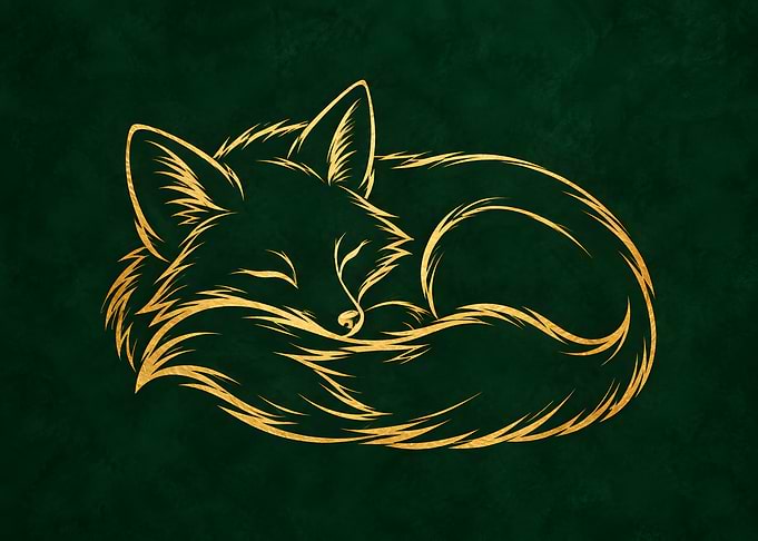 Golden Sleeping Fox On Green