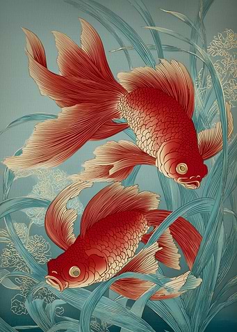 Two Elegant Goldfish in Water