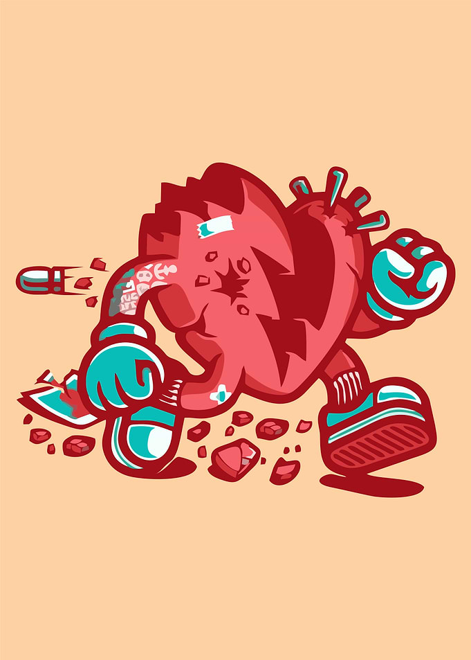 Running Broken Heart Cartoon Illustration