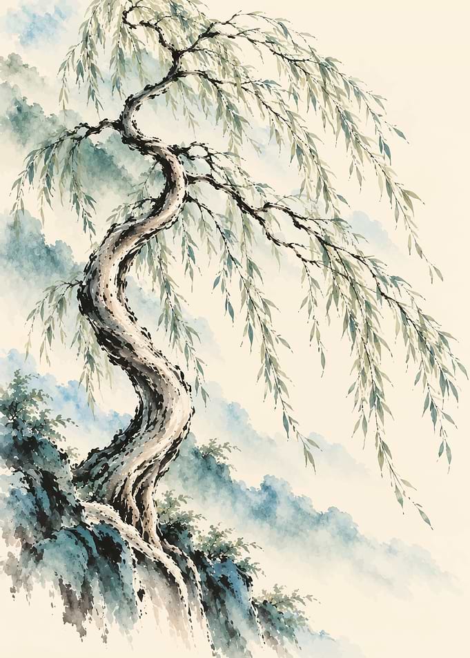 Traditional Chinese Ink Willow Tree Painting