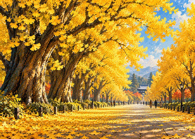 Golden Ginkgo Tree Lined Path