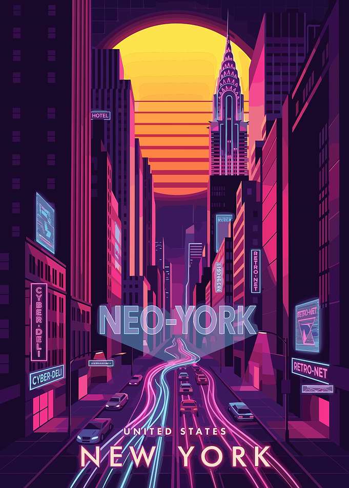 Neo-York Cyberpunk Cityscape Poster