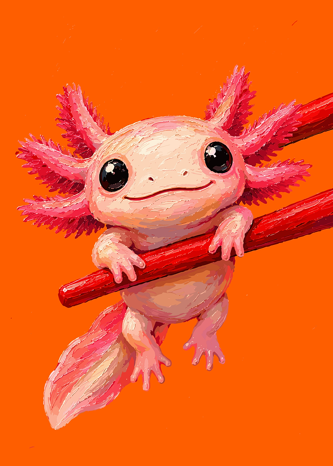 Cute Axolotl Hanging on Chopsticks