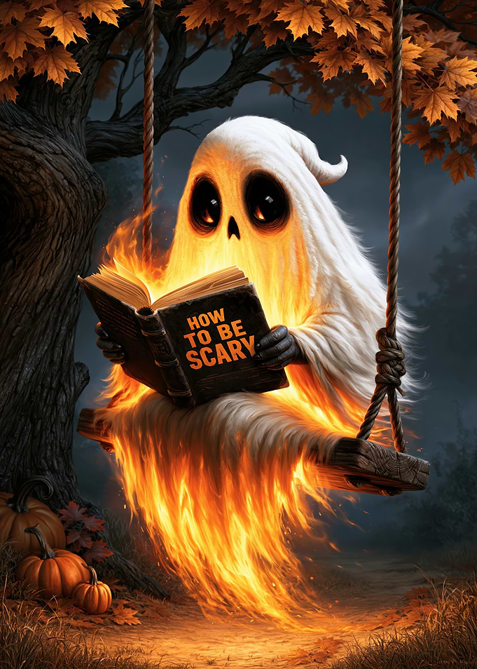 Cute Ghost Reading Scary Book