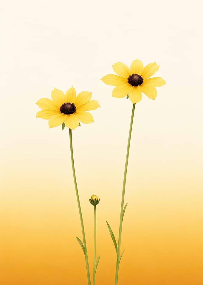 Two Yellow Flowers on Gradient Background