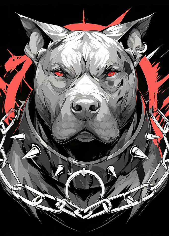 Aggressive Pitbull Portrait with Spiked Collar