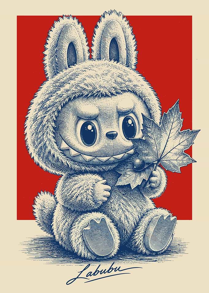 Labubu Character with Autumn Leaf