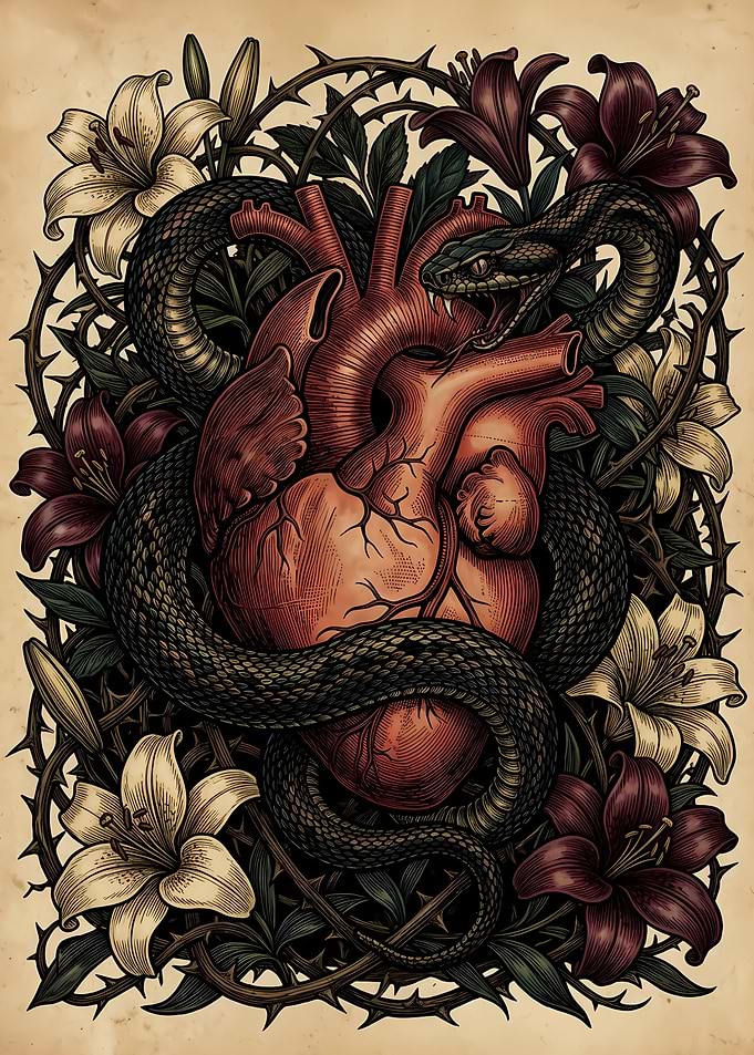 Anatomical Heart Wrapped by Serpent