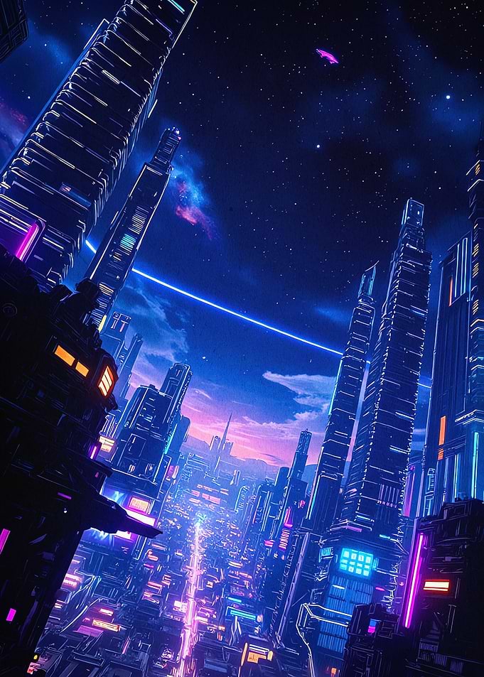 Cyberpunk Cityscape Synthwave Poste