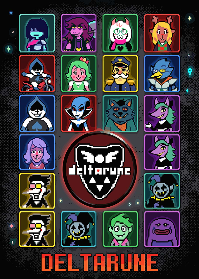 Deltarune Character Roster Pixel Art Poster