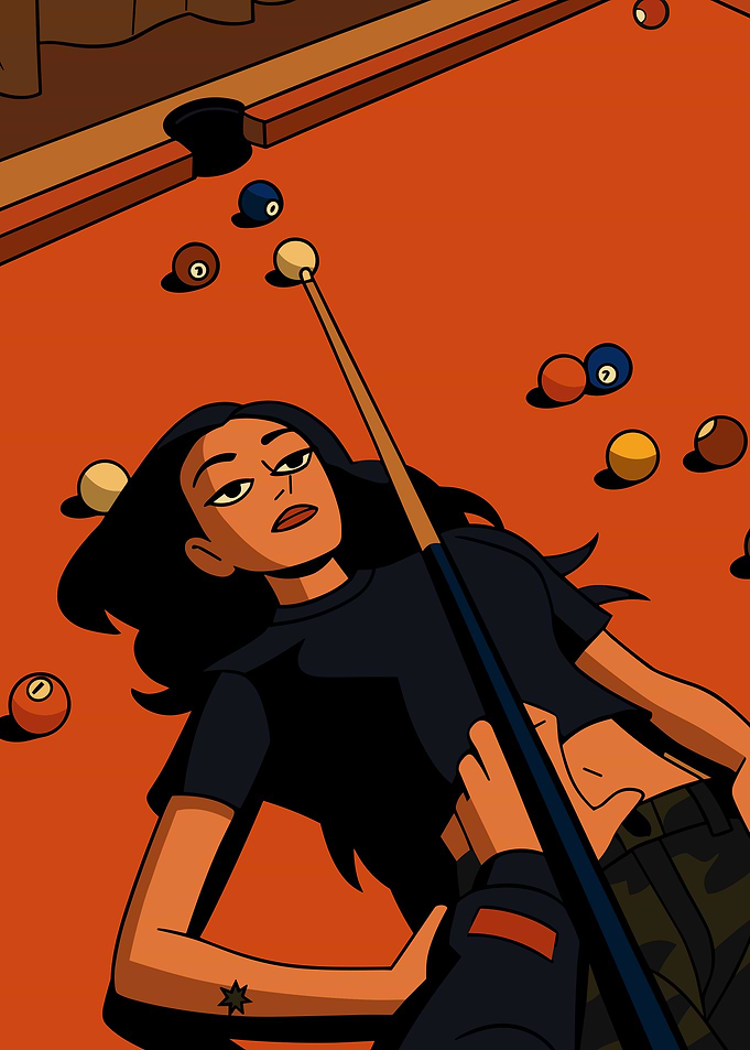 Woman Lying on Pool Table