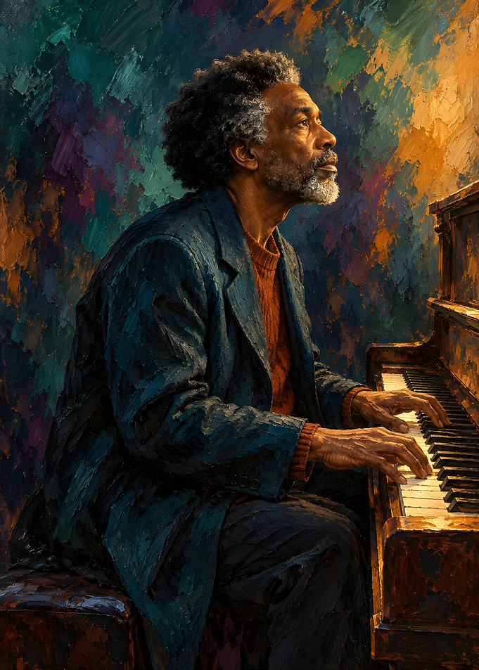 Elderly Jazz Pianist Playing Music