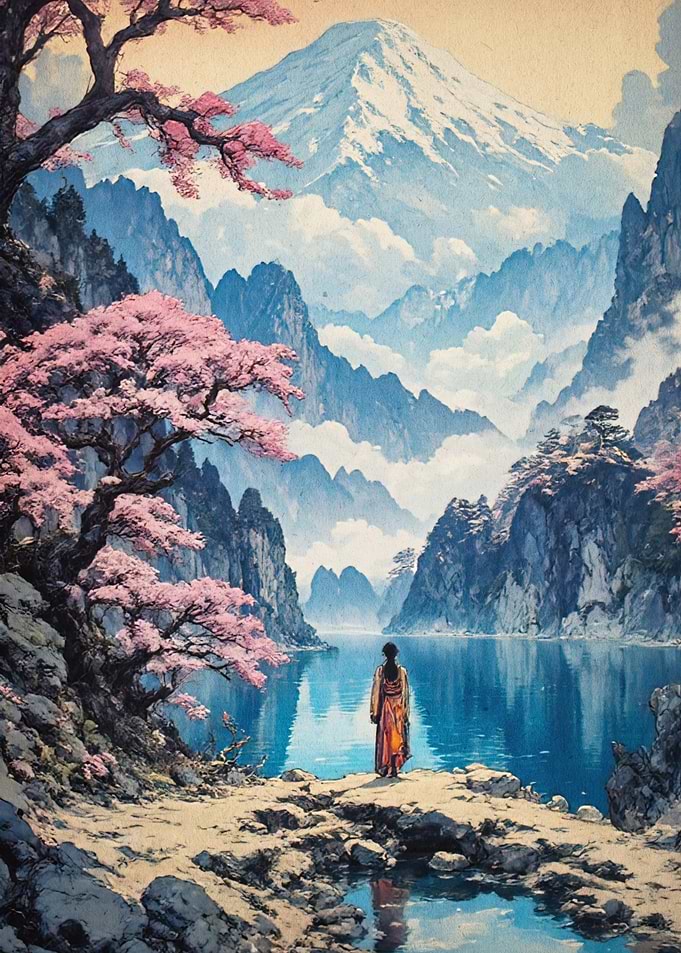 Fuji Mountain Cherry Blossom Art