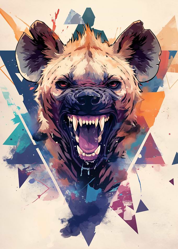 Aggressive Hyena Geometric Watercolor Portrait