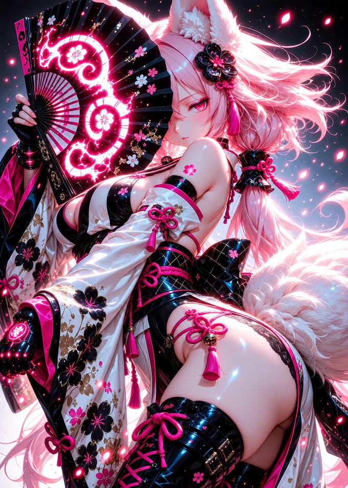Anime Fox Girl with Glowing Fan