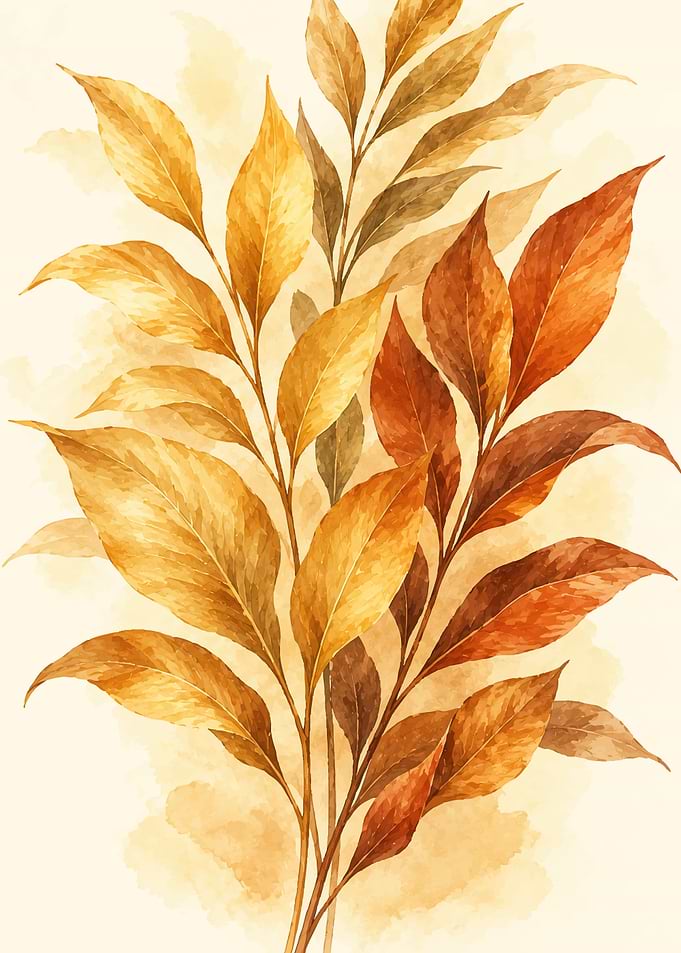 Autumnal Watercolor Leaf Botanical Illustration