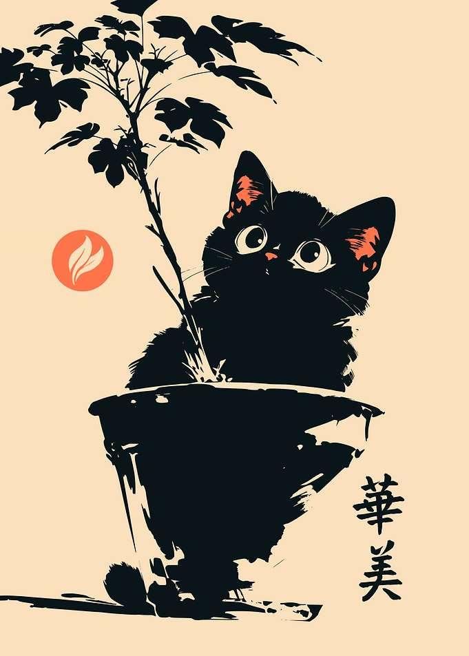 Plant Pot Black Cat Japanese Retro