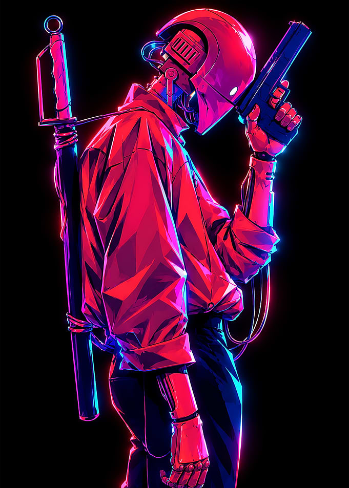 Cybernetic Warrior with Neon Accents