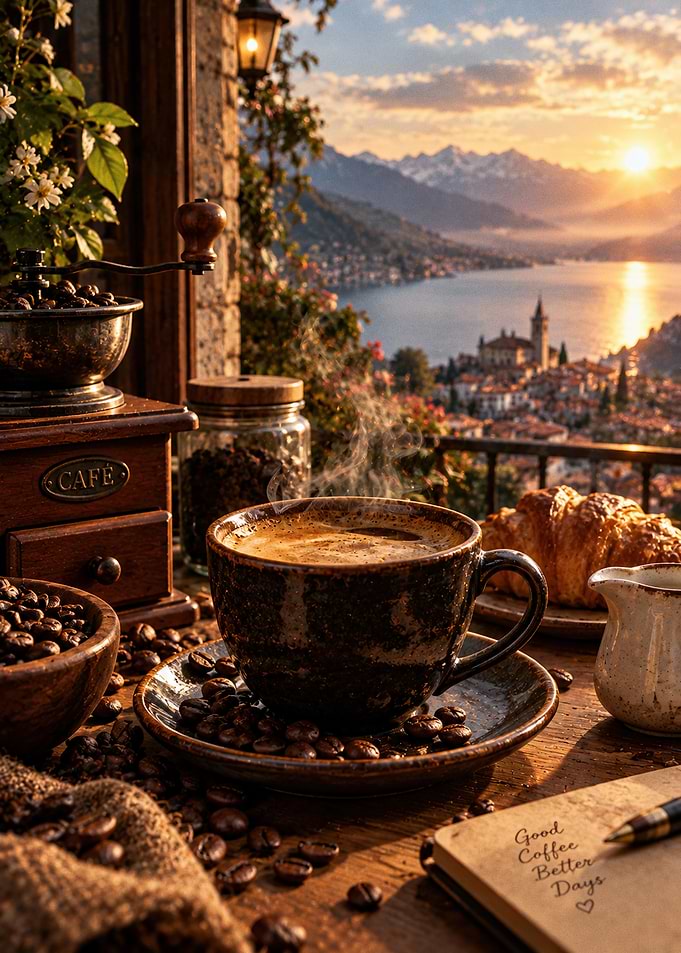 Morning Coffee Overlooking Italian Lake