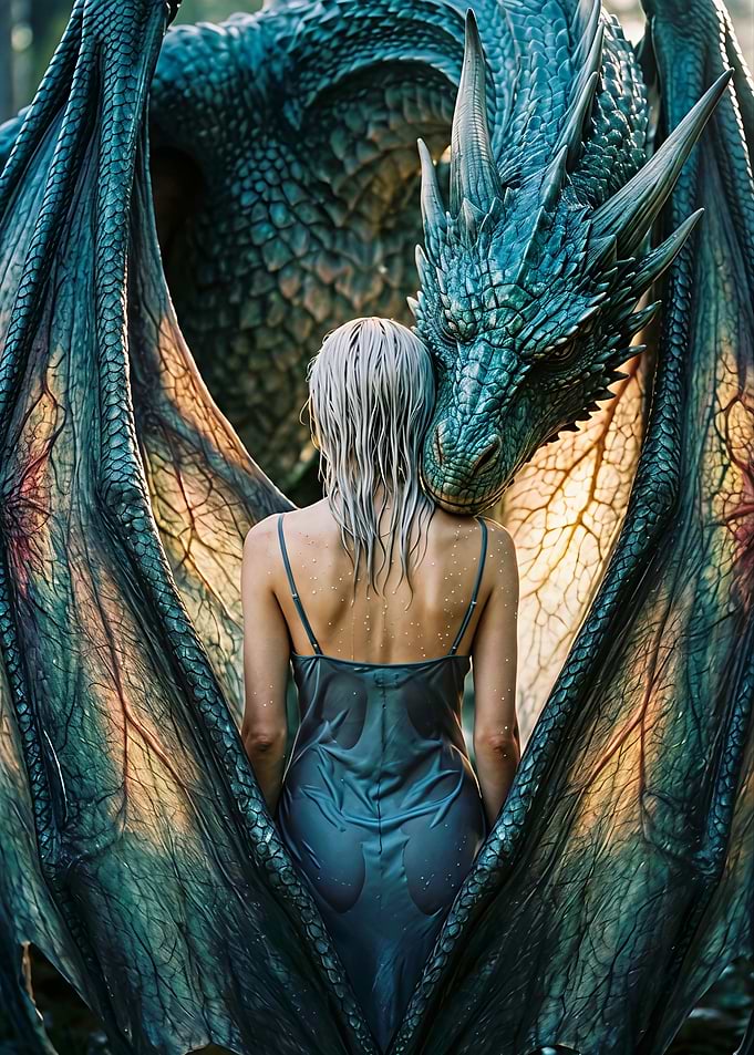 Woman Embracing a Majestic Dragon