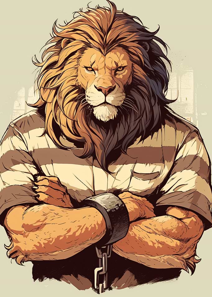 Anthropomorphic Lion Prisoner Illustration