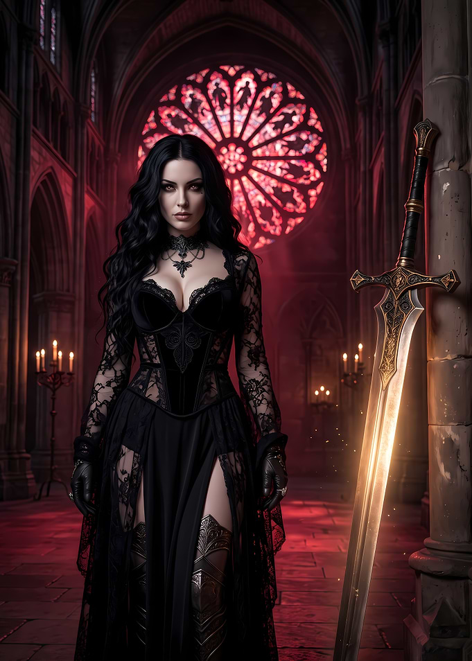 Gothic Sorceress with Glowing Sword