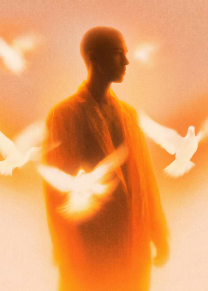Ethereal Figure Surrounded by Doves
