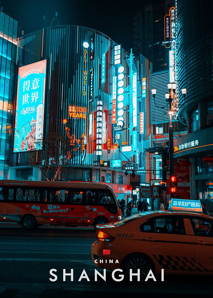 Neon Nightlife in Shanghai City